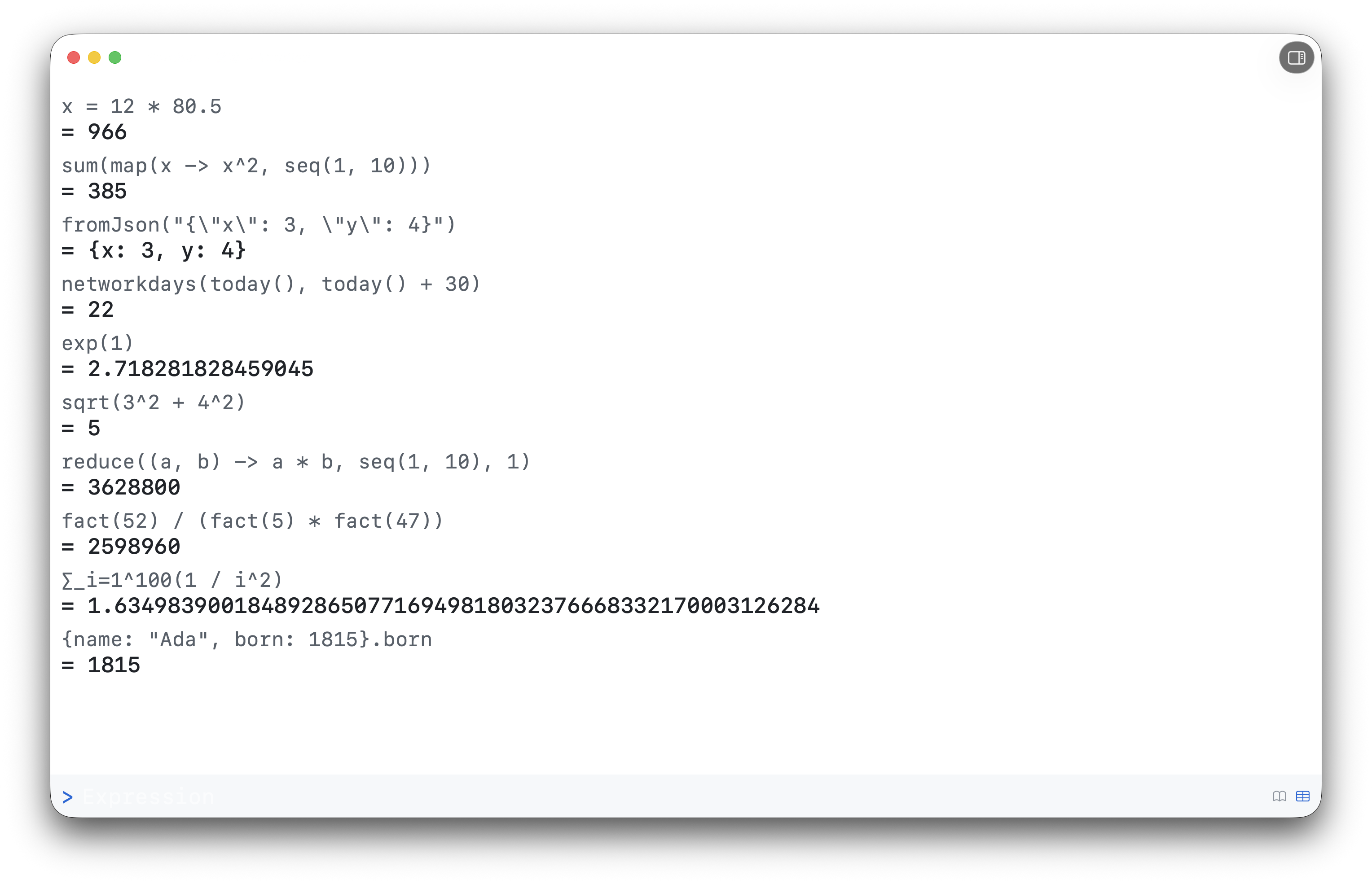 Soroban's calculation log with computed results